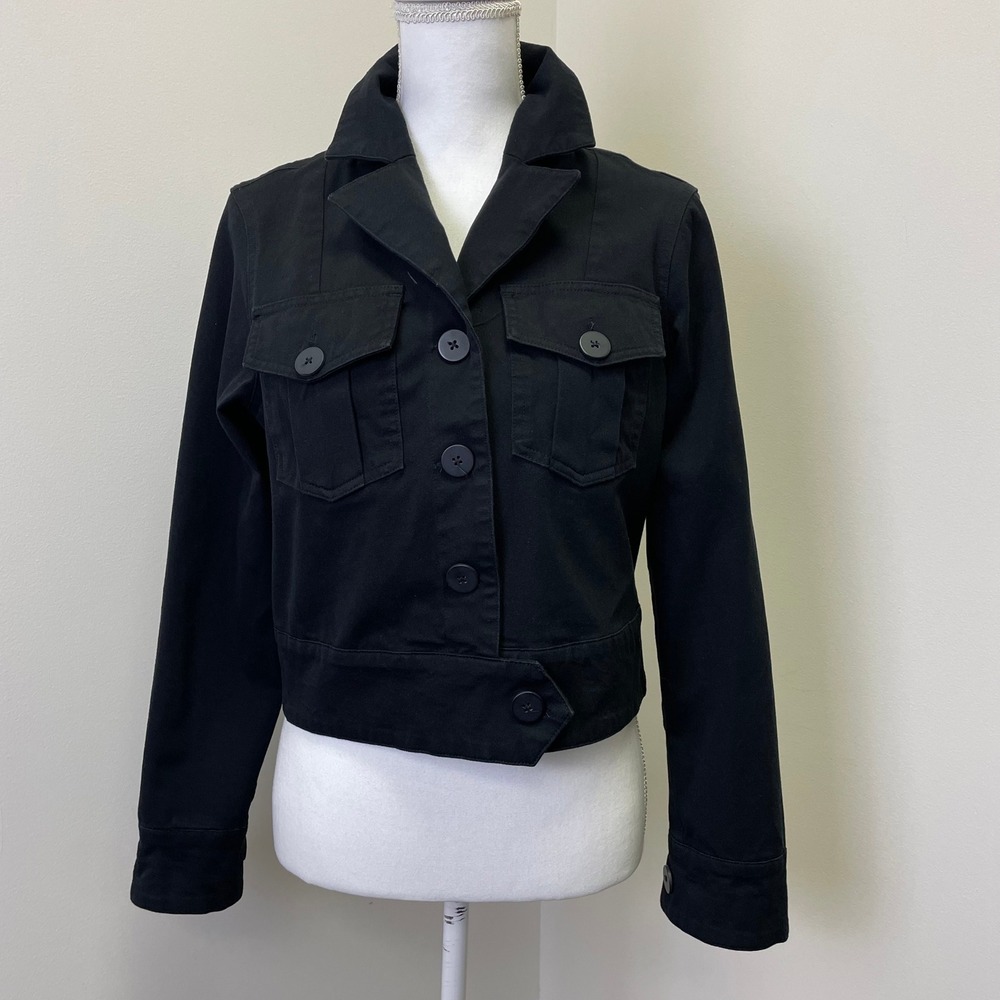 Universal Standard Black Cropped Utility Jacket M Stretch Cotton Casual